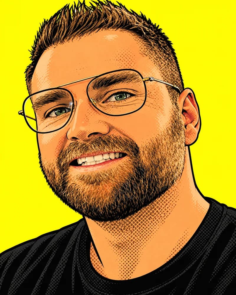Pop-art illustration of Aden Cesmat