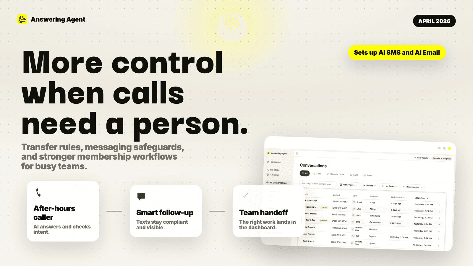 April 2026: More Control for Transfers, Texts, and Membership Calls