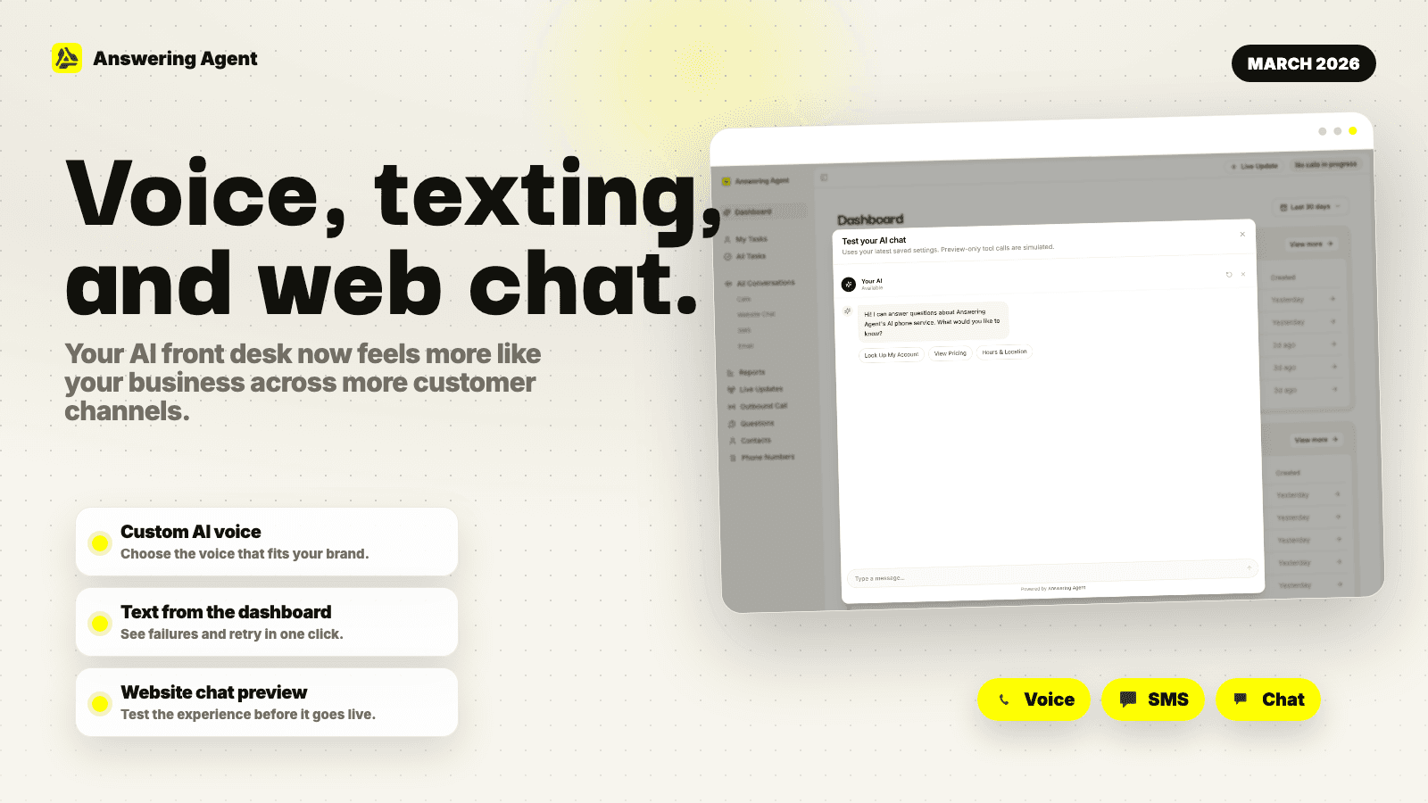 March 2026: Voice, Texting, and Web Chat Upgrades